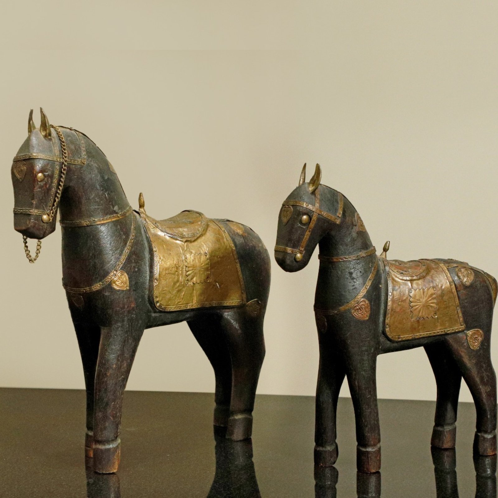 Royal Handcrafted Wooden Horses with Brass Detailing and Heritage Charm