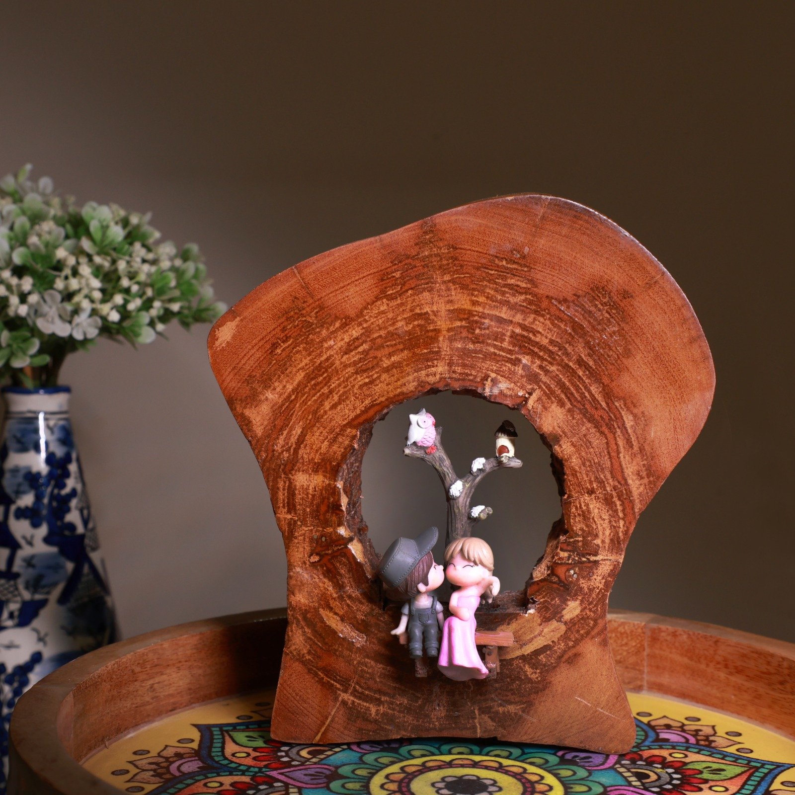 Natural Wood Love Sculpture: Romantic Handcrafted Home Decor Gift