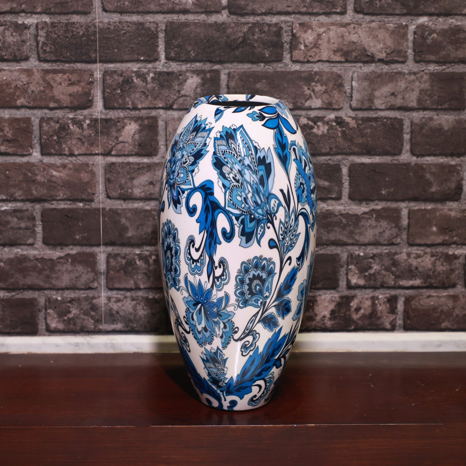 Handcrafted Blue White Paisley Vase: Statement Floral Home Décor Gift