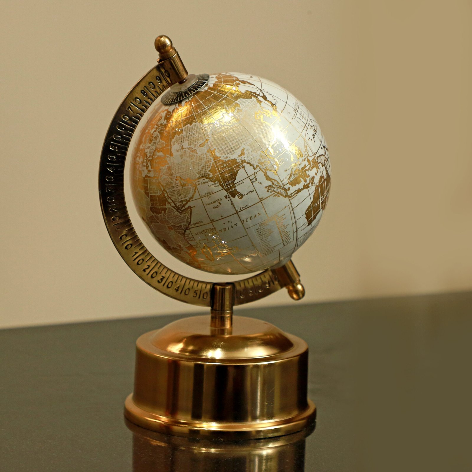 Handcrafted Brass and Pearl Globe: Unique Executive Home Décor Gift
