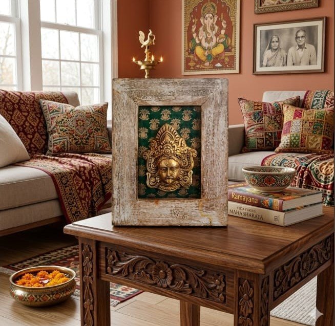 Maa Kaali Face on Wooden Frame